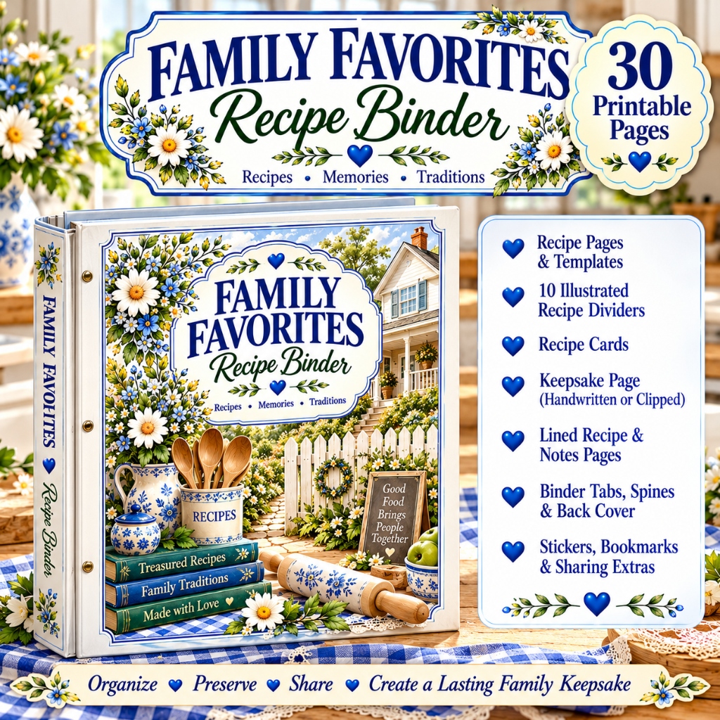 Family Favorites Recipe Binder - Printable Recipe Binder & Family Keepsake Collection