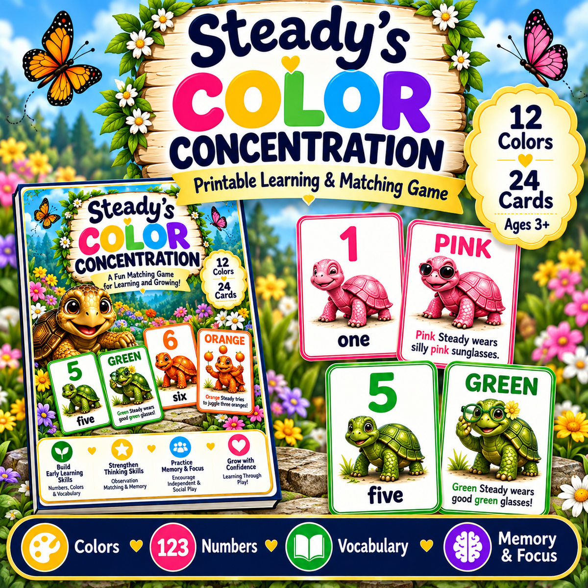 Steady's Color Concentration - Printable Learning & Matching Game for Kids